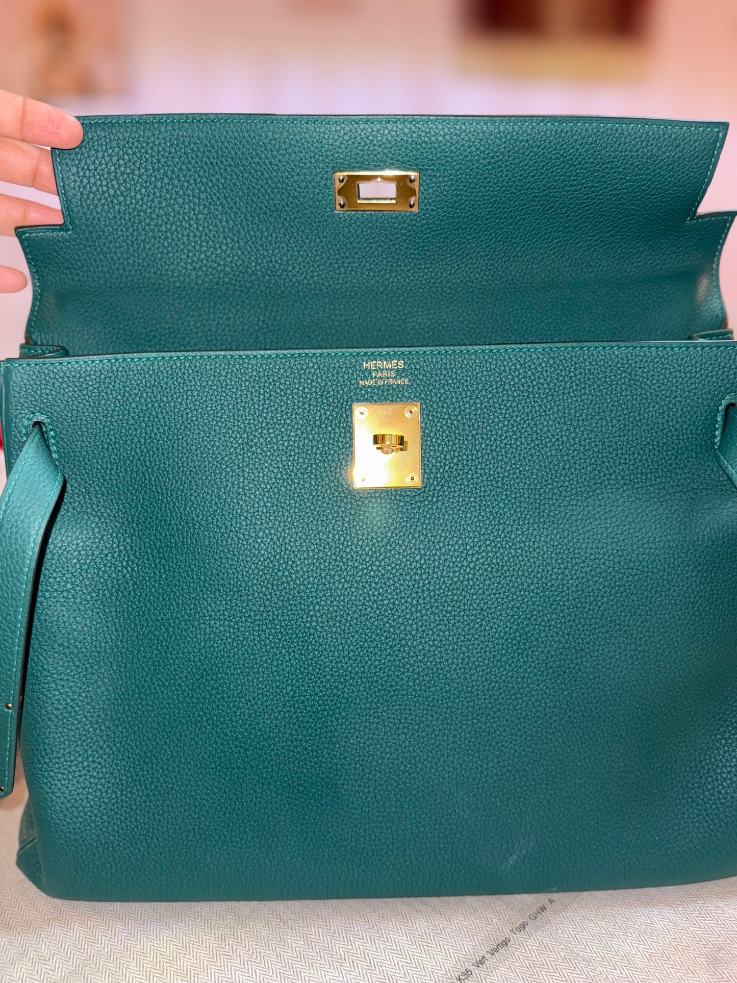 Hermes Kelly 35 Vert Ventigo Togo Gold Hardware