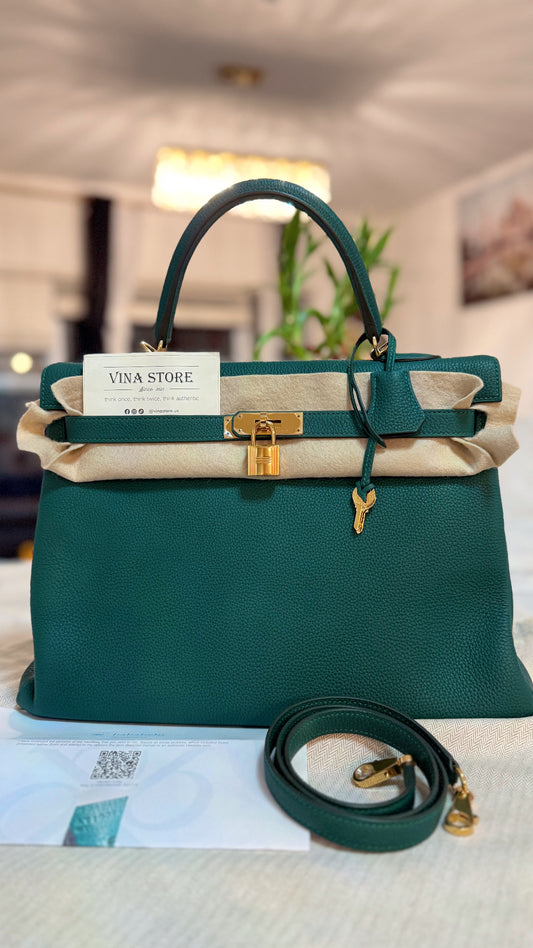 Hermes Kelly 35 Vert Ventigo Togo Gold Hardware