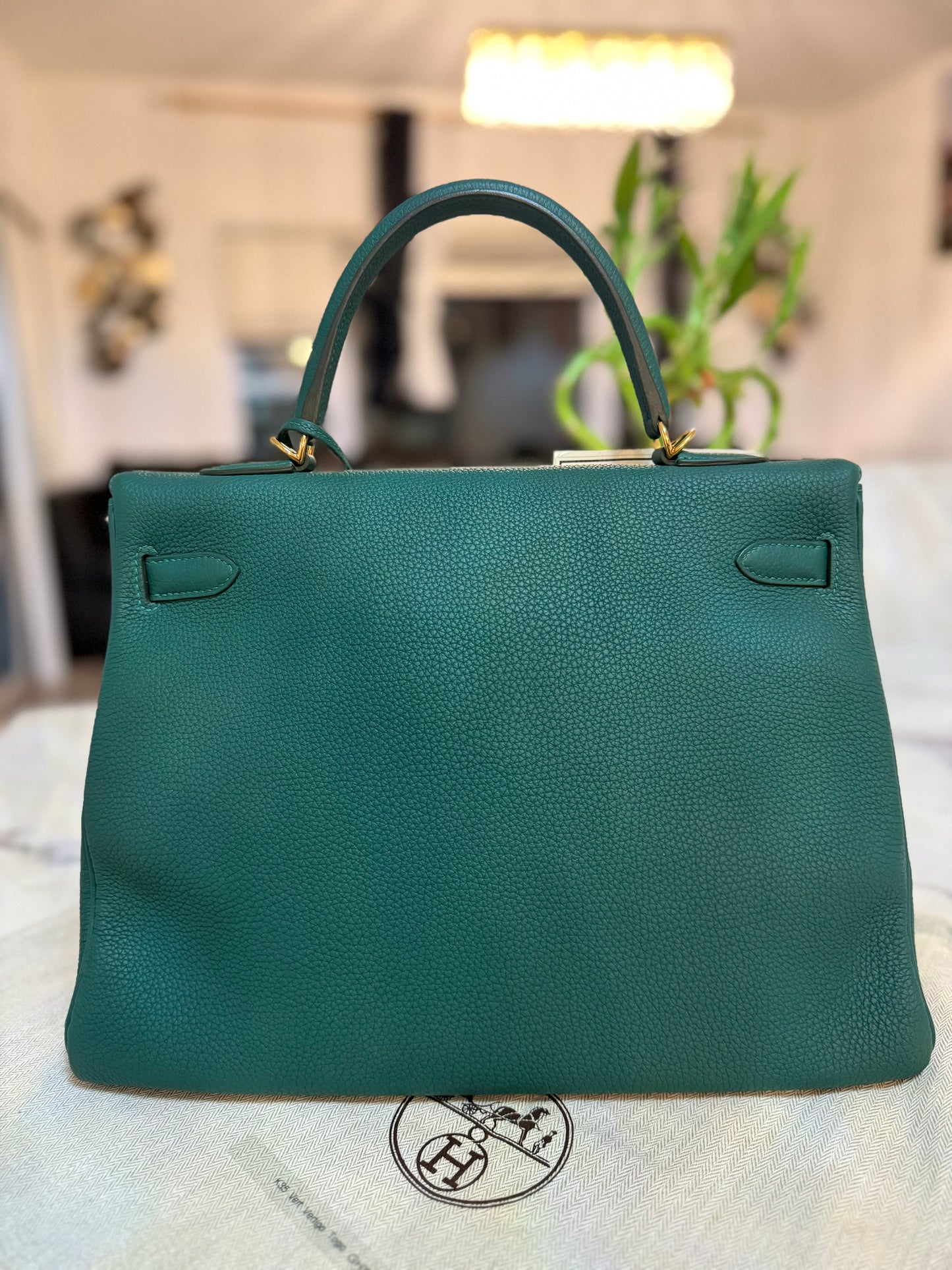 Hermes Kelly 35 Vert Ventigo Togo Gold Hardware