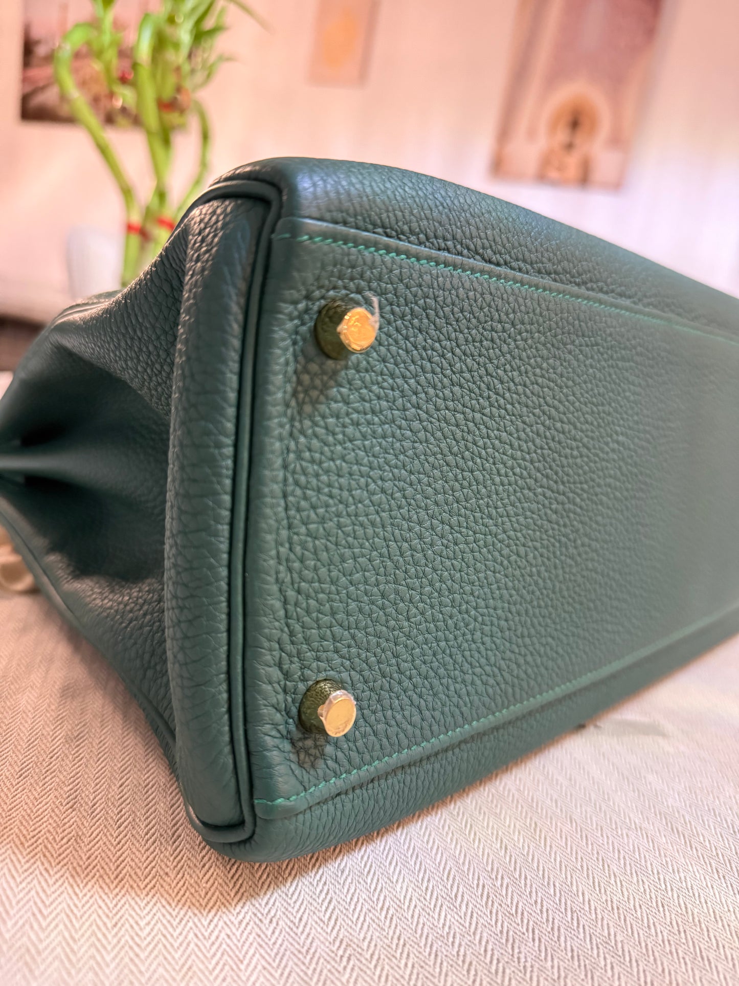 Hermes Kelly 35 Vert Ventigo Togo Gold Hardware