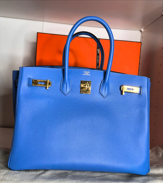 Birkin 35 Blue Paradise Gold Hardware