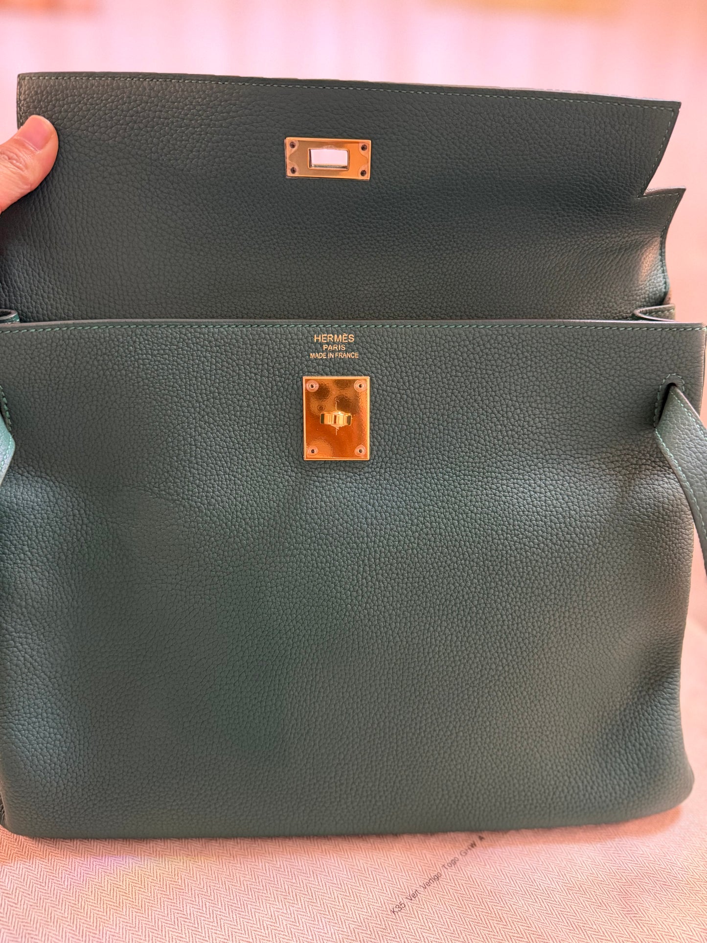 Hermes Kelly 35 Vert Ventigo Togo Gold Hardware