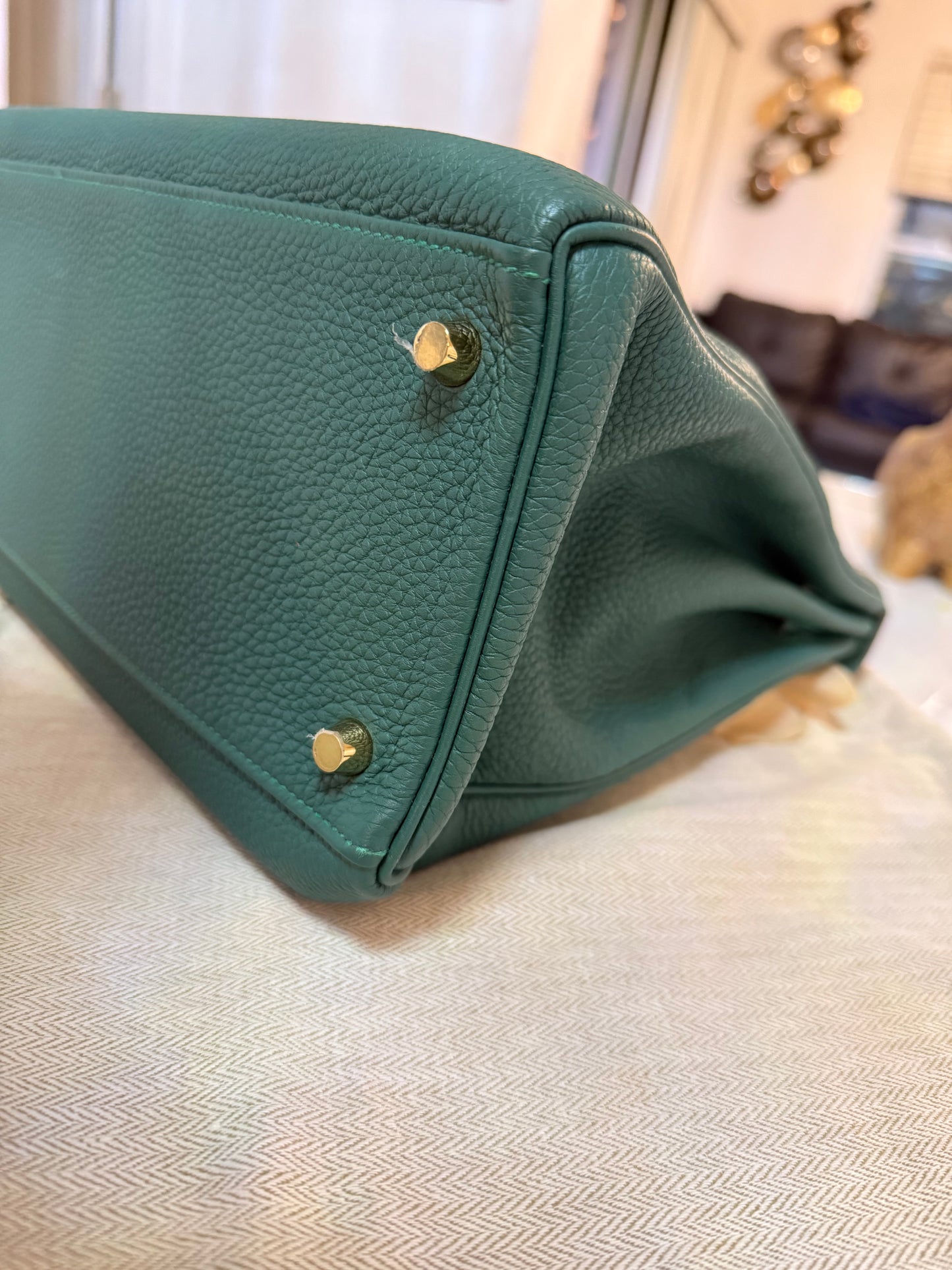 Hermes Kelly 35 Vert Ventigo Togo Gold Hardware