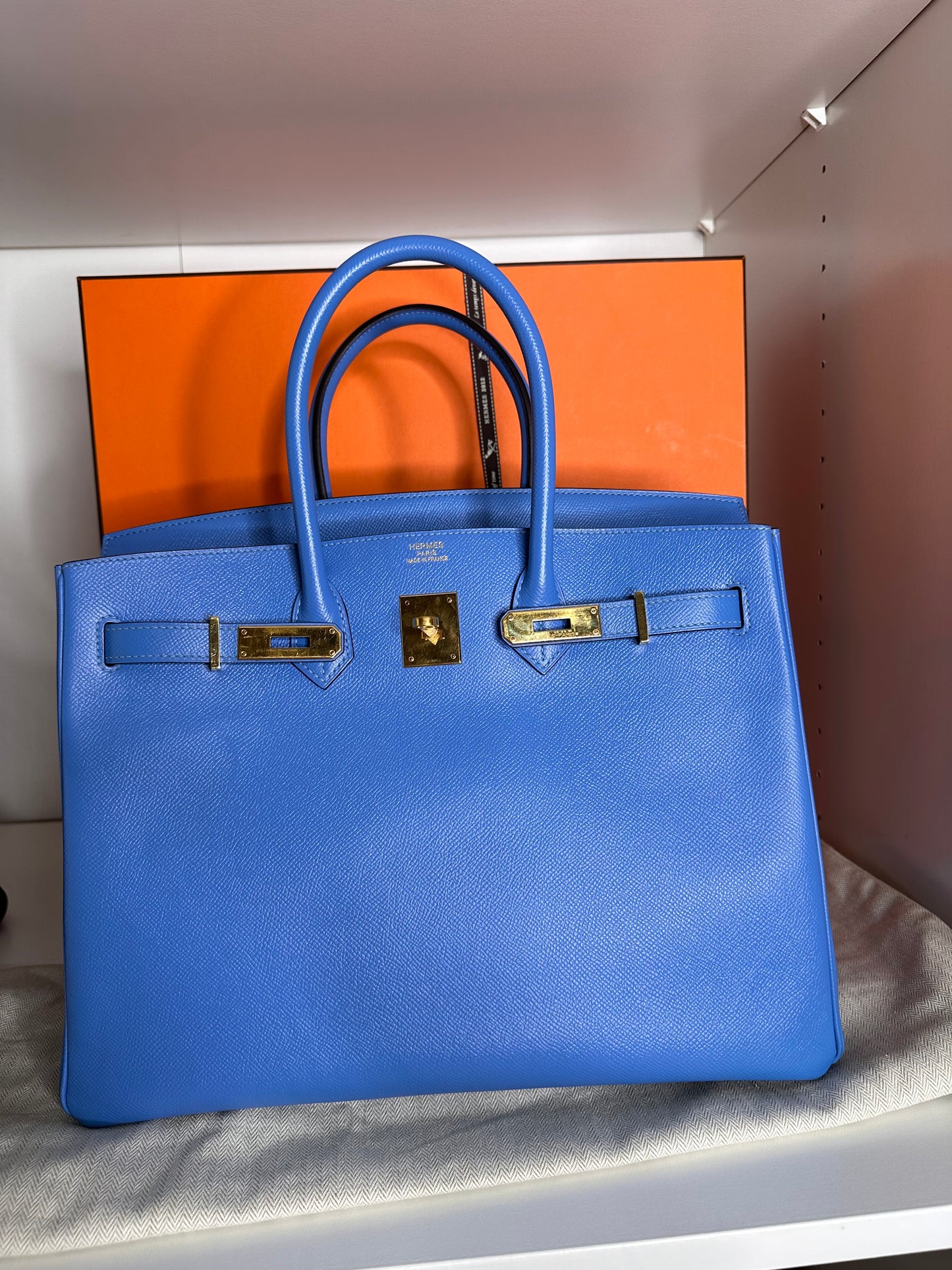 Birkin 35 Blue Paradise Gold Hardware